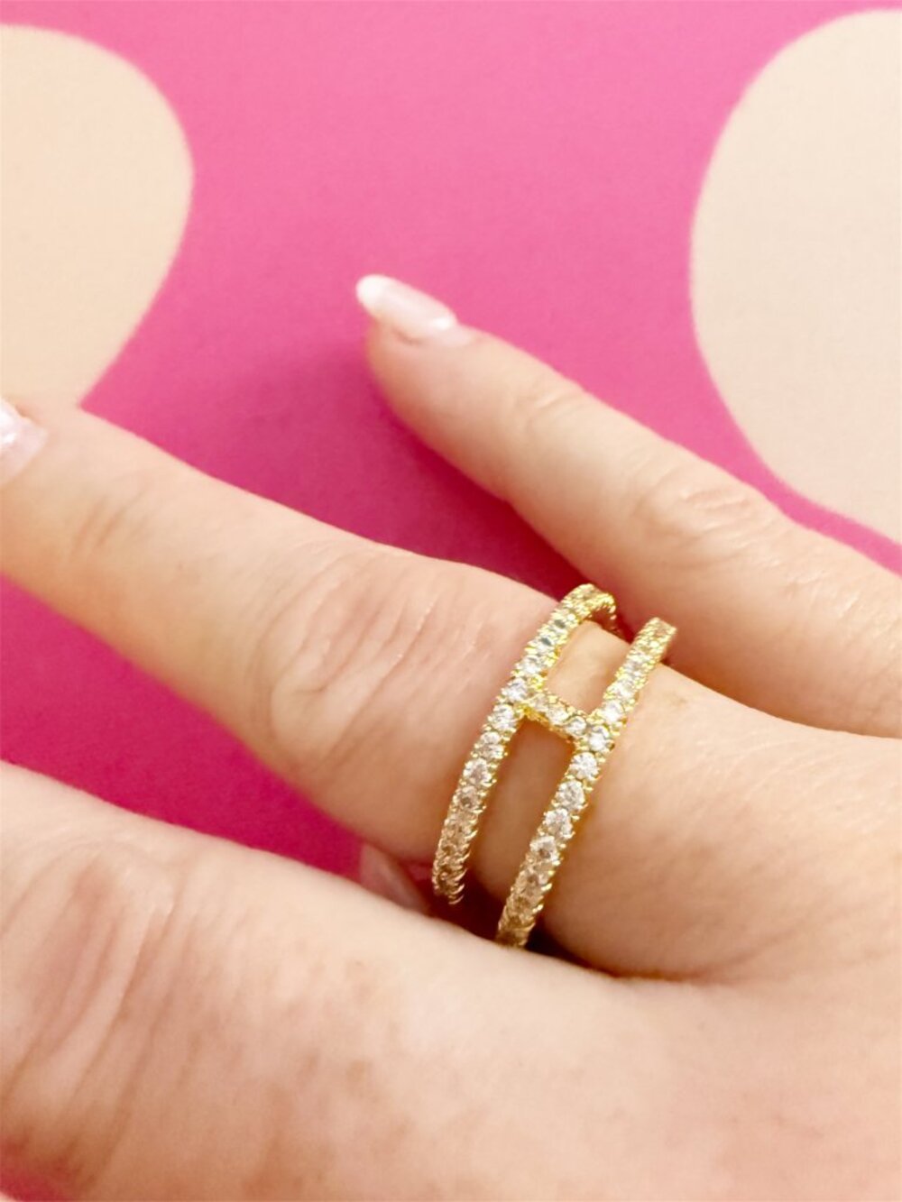 Crystal Embedded Gold Tone H Open Ring / Ear Cuff sz 6.5 - Picture 6 of 10